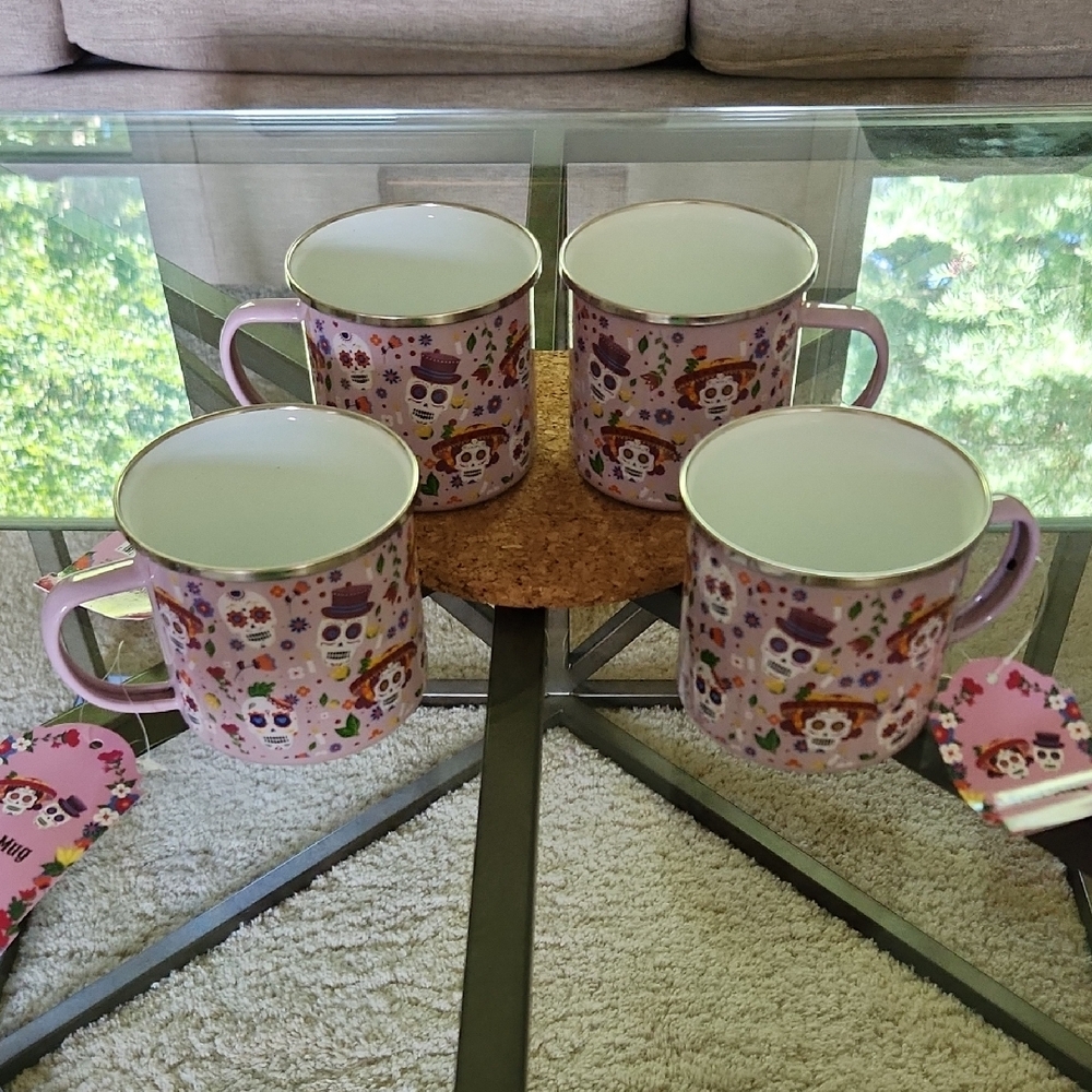 NWT Set Of 4 Day Of The Dead Metal Enamel Mugs